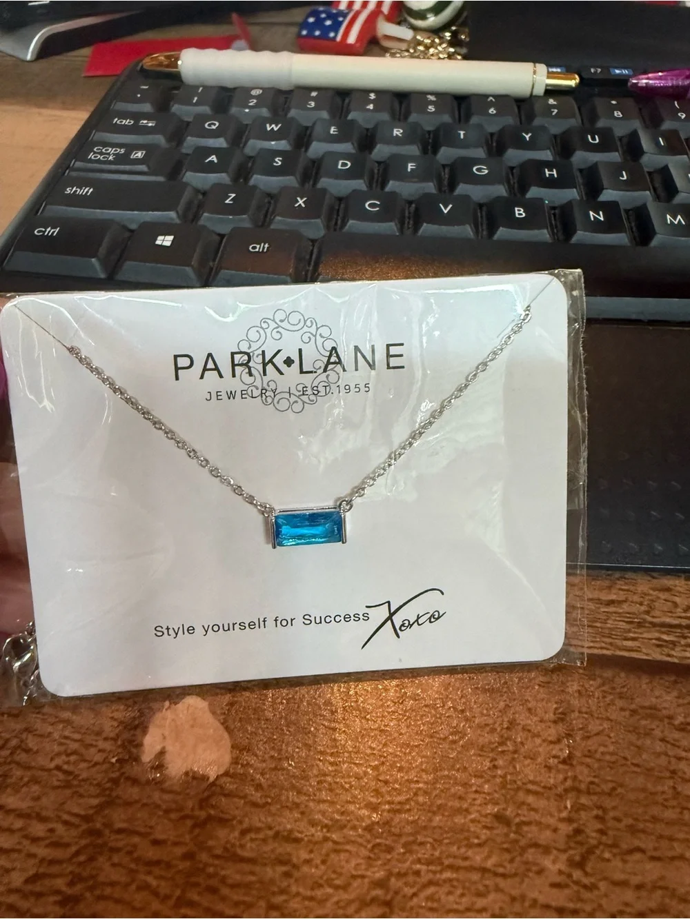 Park Lane Silver-Tone Necklace with Blue Rectangular Stone